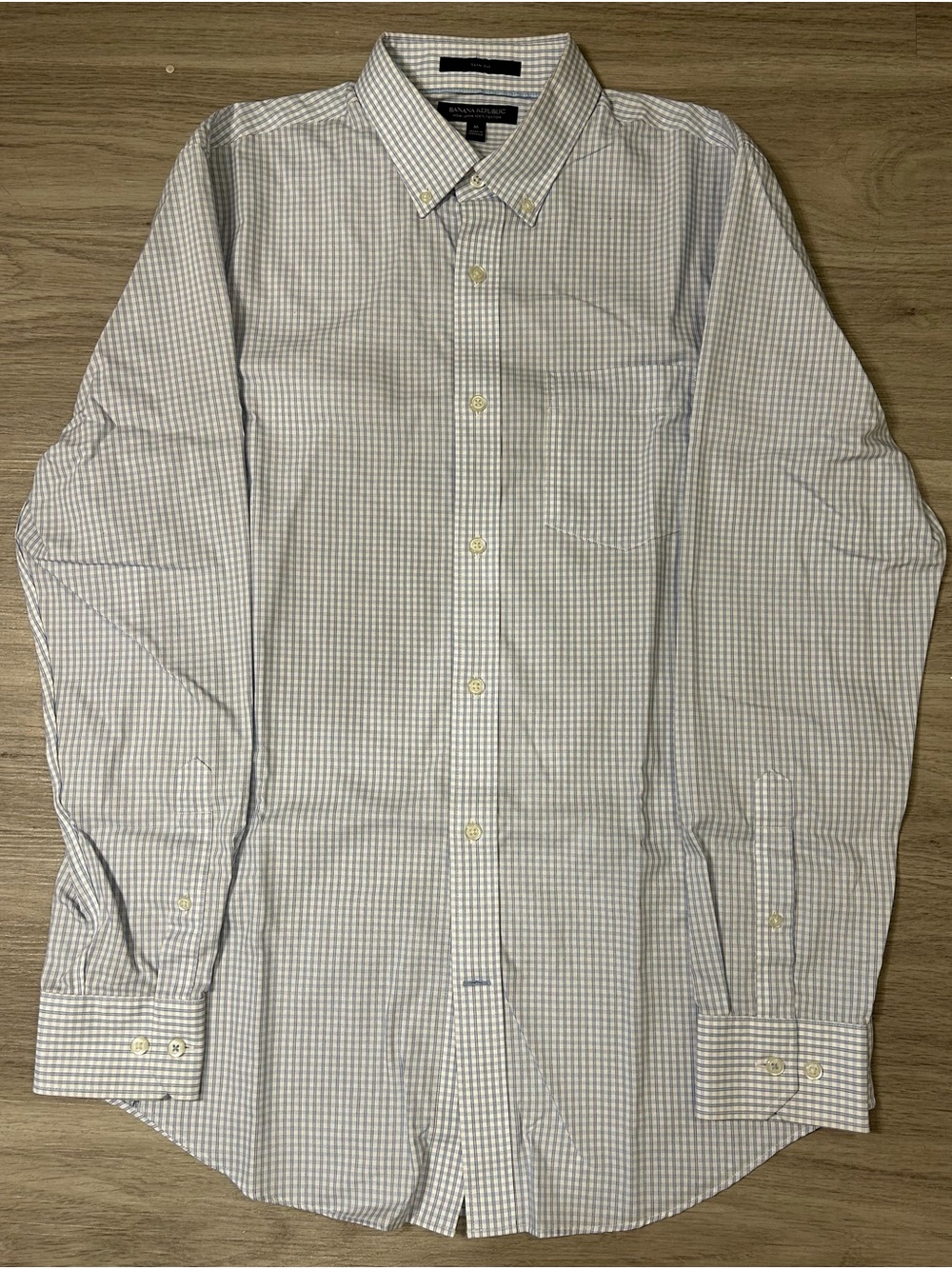 Banana Republic Men's Button-Down Check Shirt - Light Blue/White